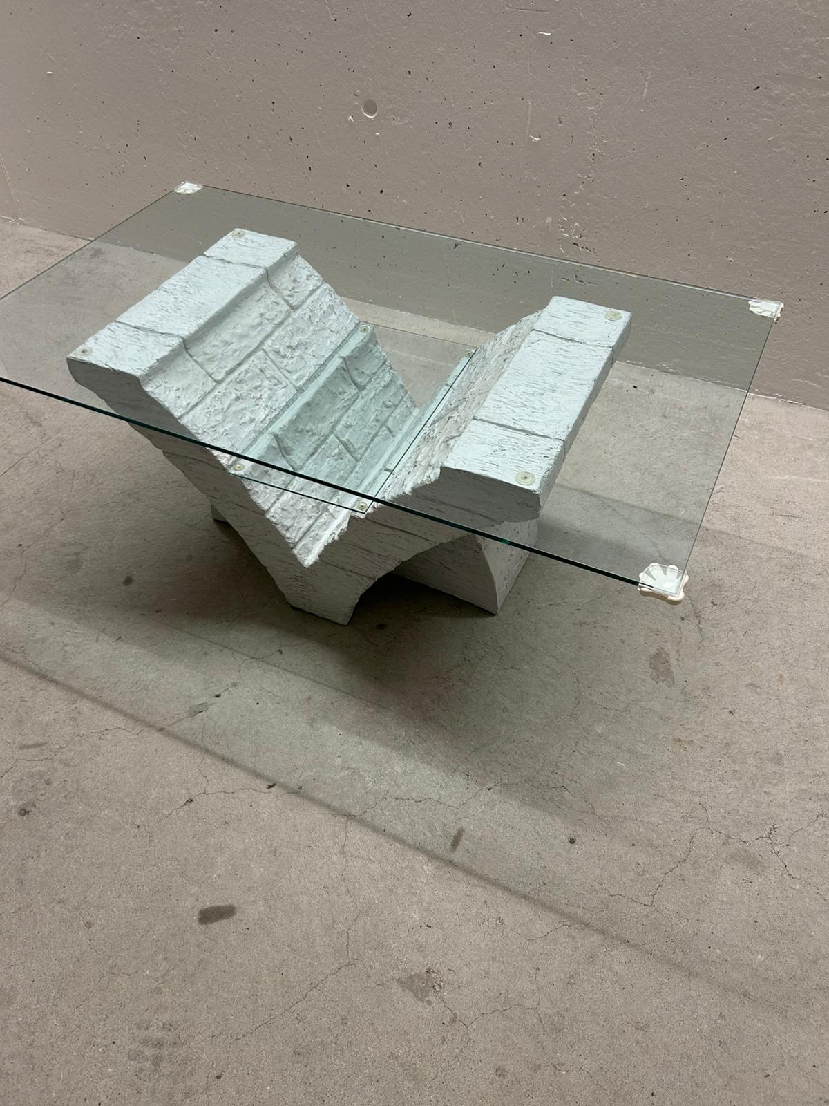 Designer Couchtisch Beton Stein Optik Glasplatte Tisch