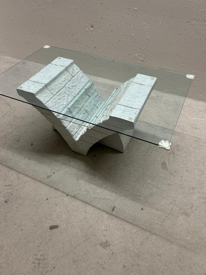 Designer Couchtisch Beton Stein Optik Glasplatte Tisch