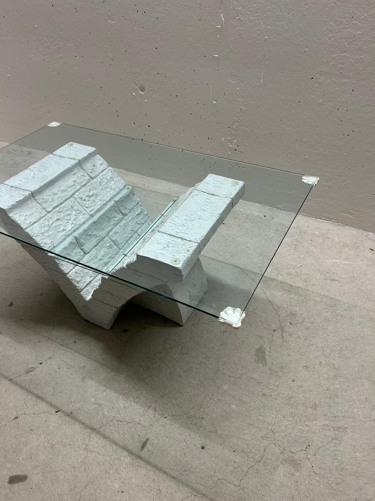 Designer Couchtisch Beton Stein Optik Glasplatte Tisch