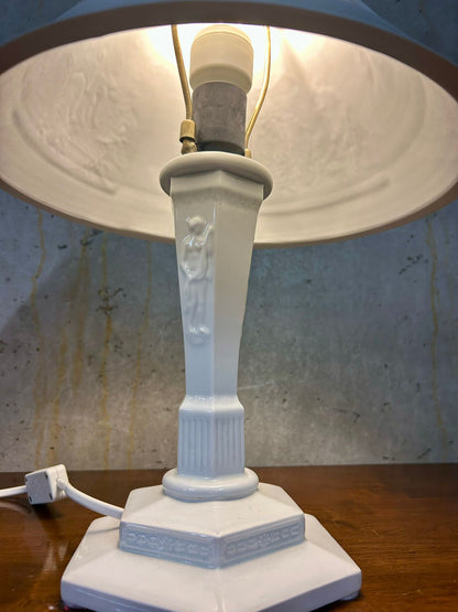 Seltene Litophanie Tischlampe aus Porzellan Keramik