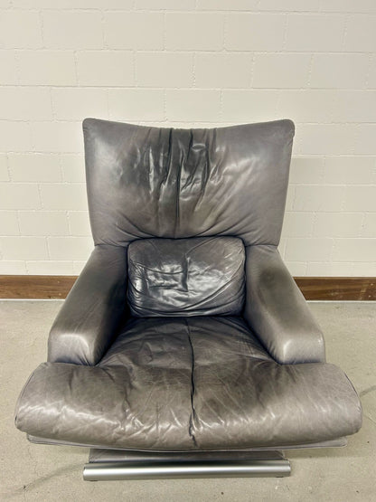 Design Leder Sessel mit Fusshocker Chromgestell Rolf Benz