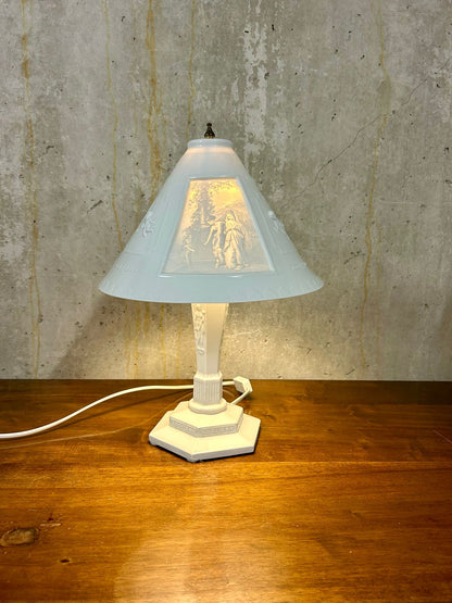 Seltene Litophanie Tischlampe aus Porzellan Keramik