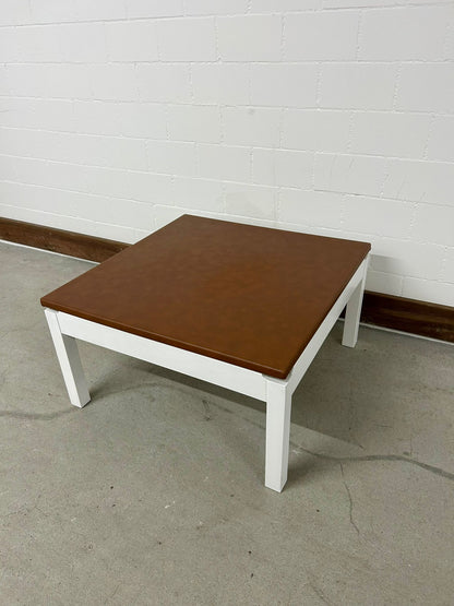 Couchtisch Beistelltisch brauner Lederlook Gestell weiss