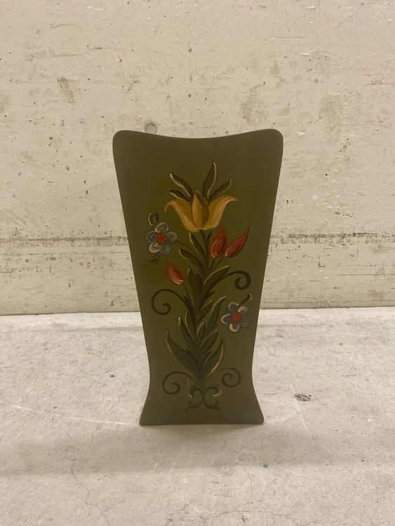 Schirmständer Vintage Blumen handbemalt grün 60er