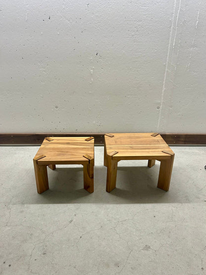 2er Set Holz Beistelltisch Massiv Vintage Couchtisch