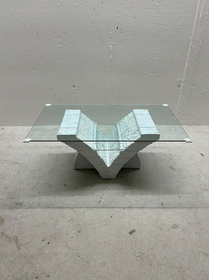 Designer Couchtisch Beton Stein Optik Glasplatte Tisch