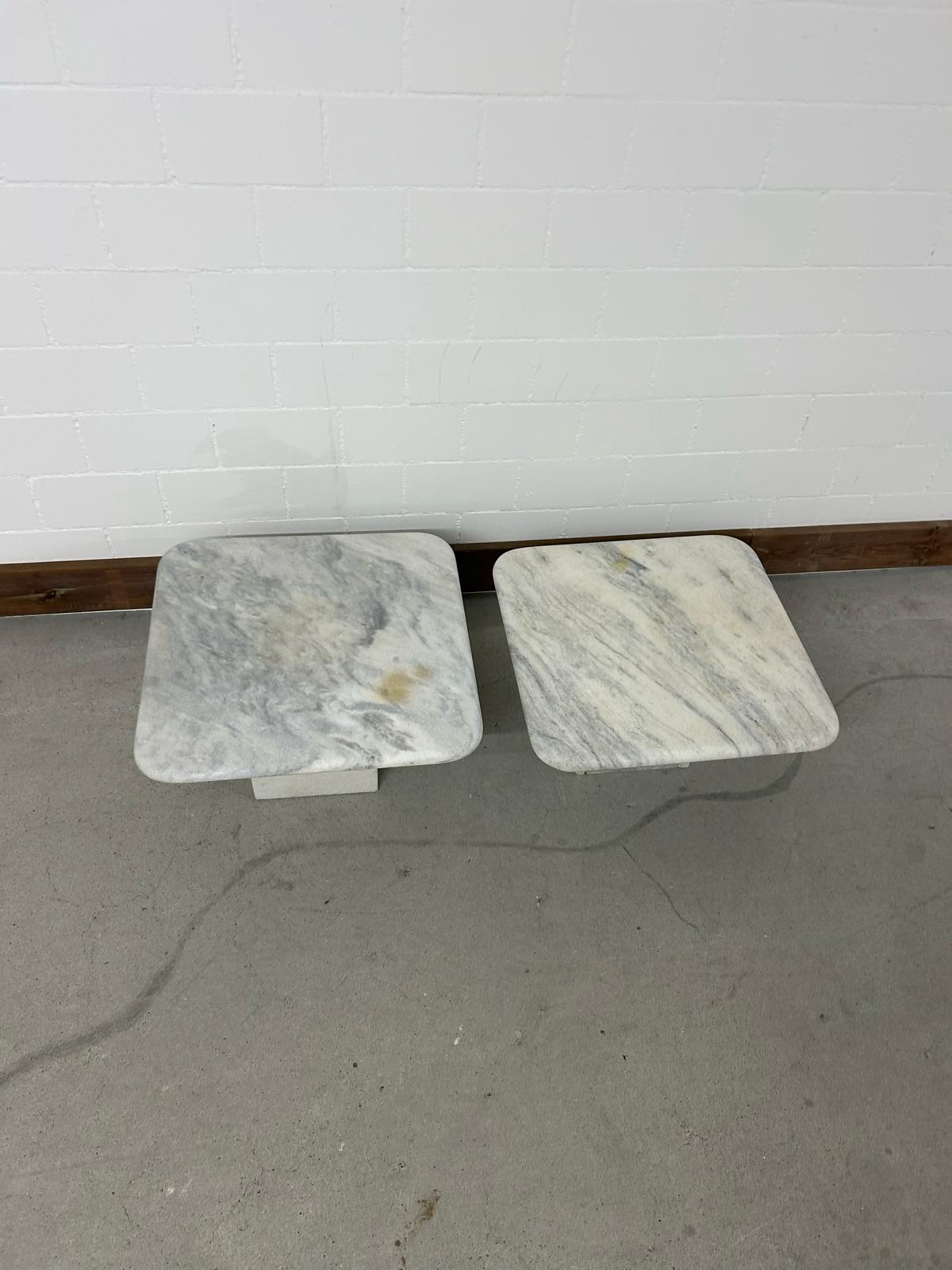 2er Set Marmor Beistelltische Vintage weiss