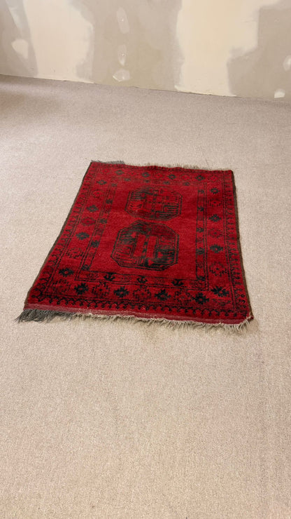 Vintage Orientteppich aus Afghanistan Dunkelrot Göl-Muster