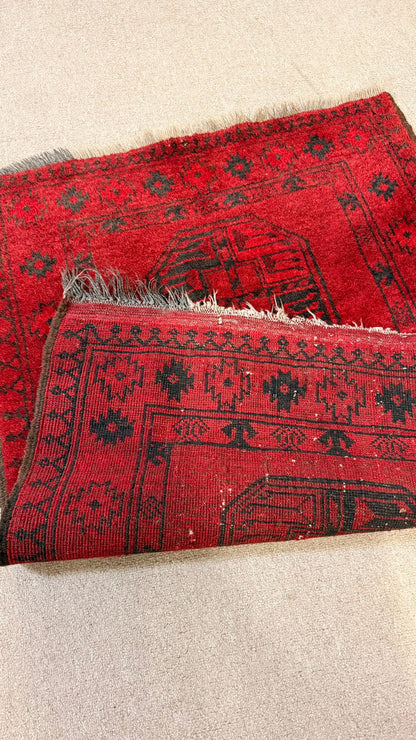 Vintage Orientteppich aus Afghanistan Dunkelrot Göl-Muster