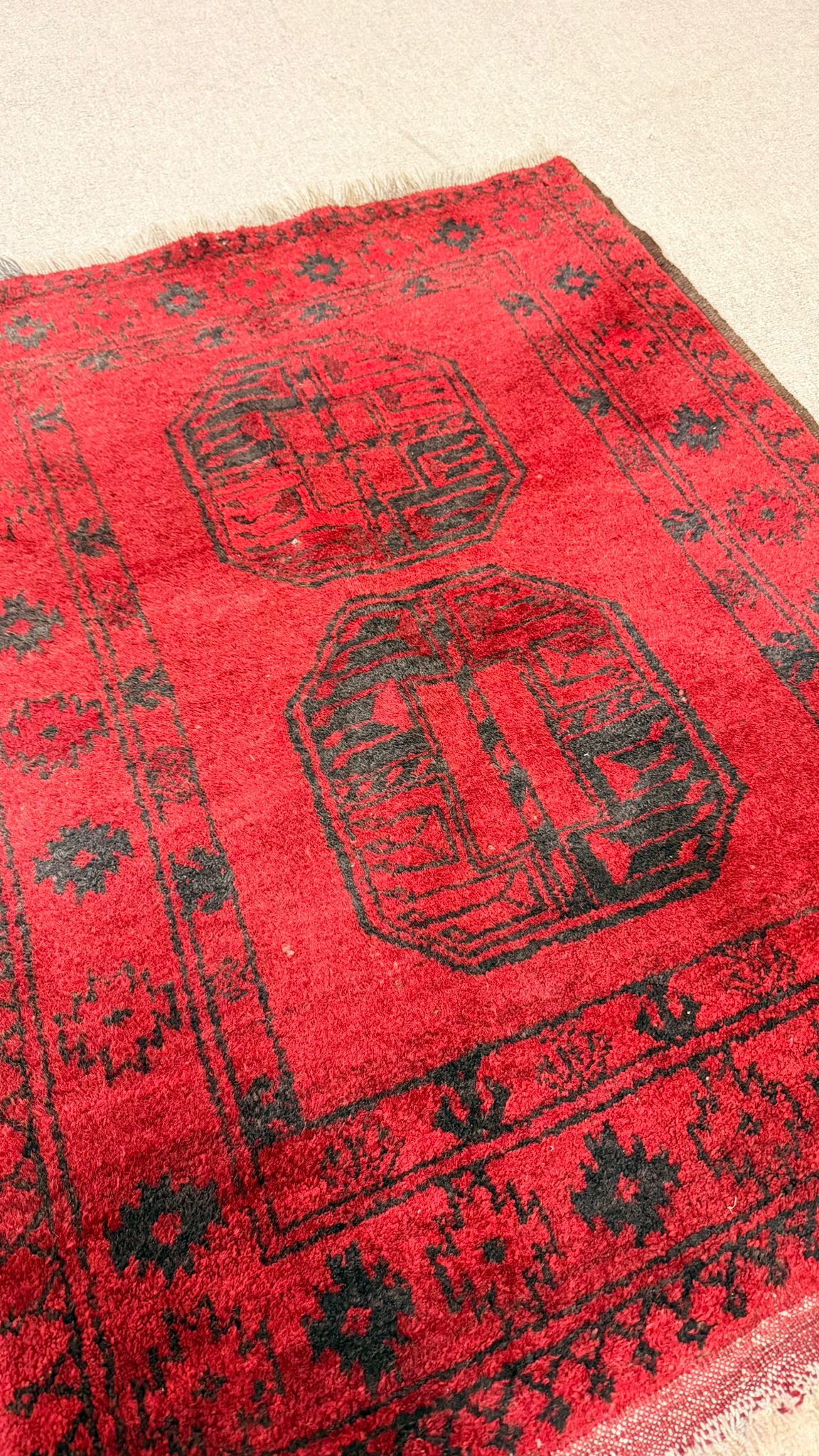 Vintage Orientteppich aus Afghanistan Dunkelrot Göl-Muster