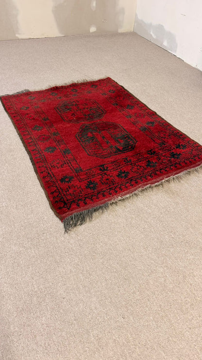 Vintage Orientteppich aus Afghanistan Dunkelrot Göl-Muster