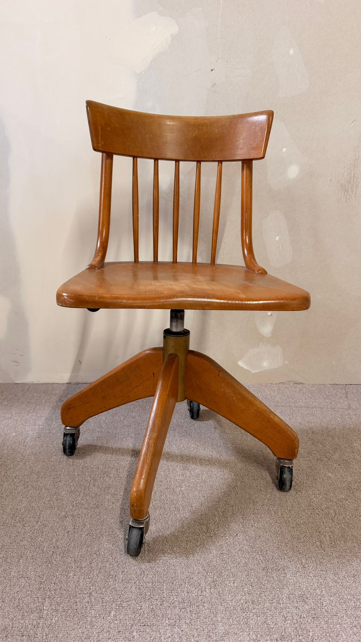 Vintage Bürostuhl aus Holz auf Rollen Giroflex, Schweiz 1961