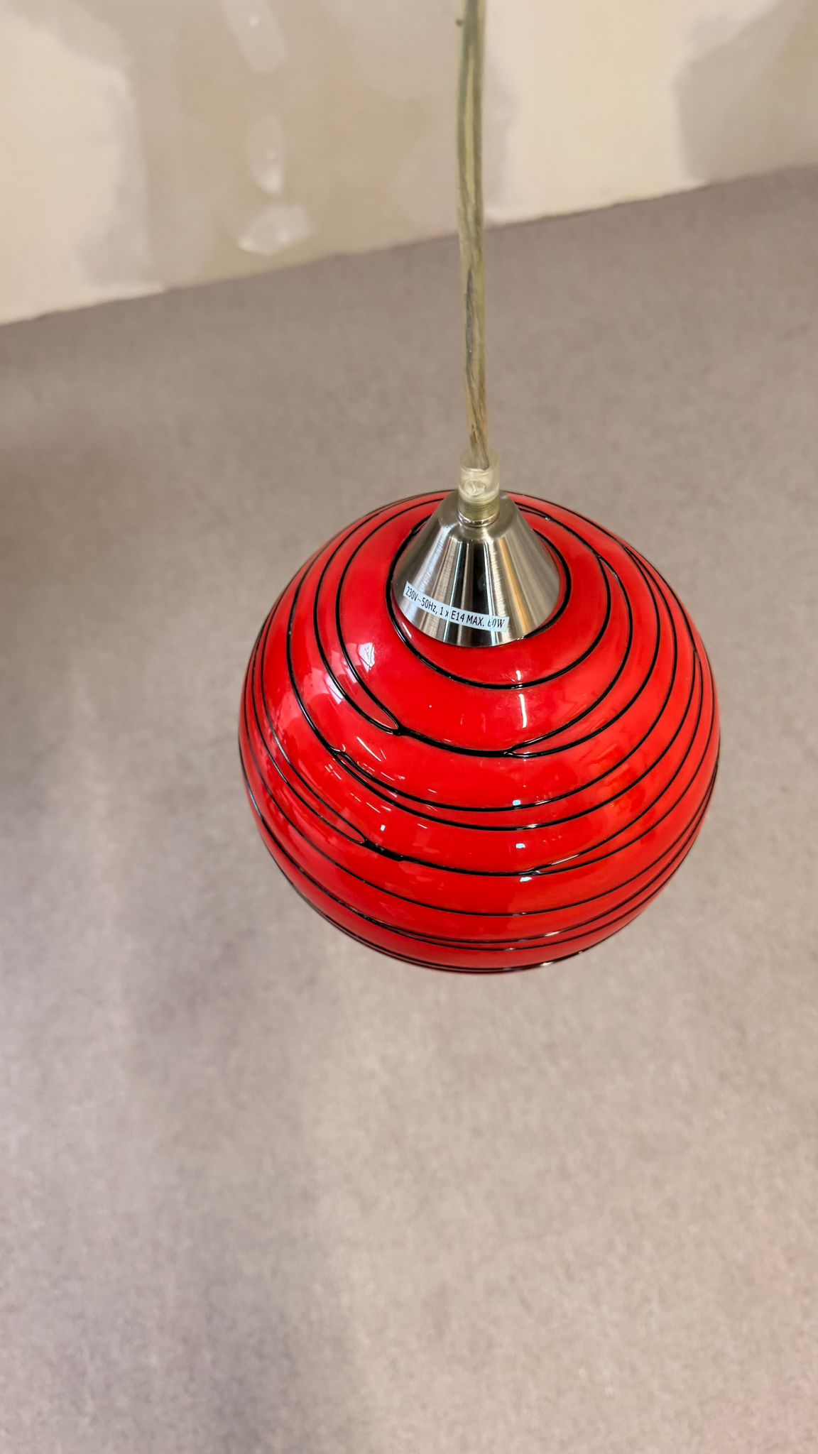 Rote retro Glas Hängeleuchte Kugellampe Pendellampe