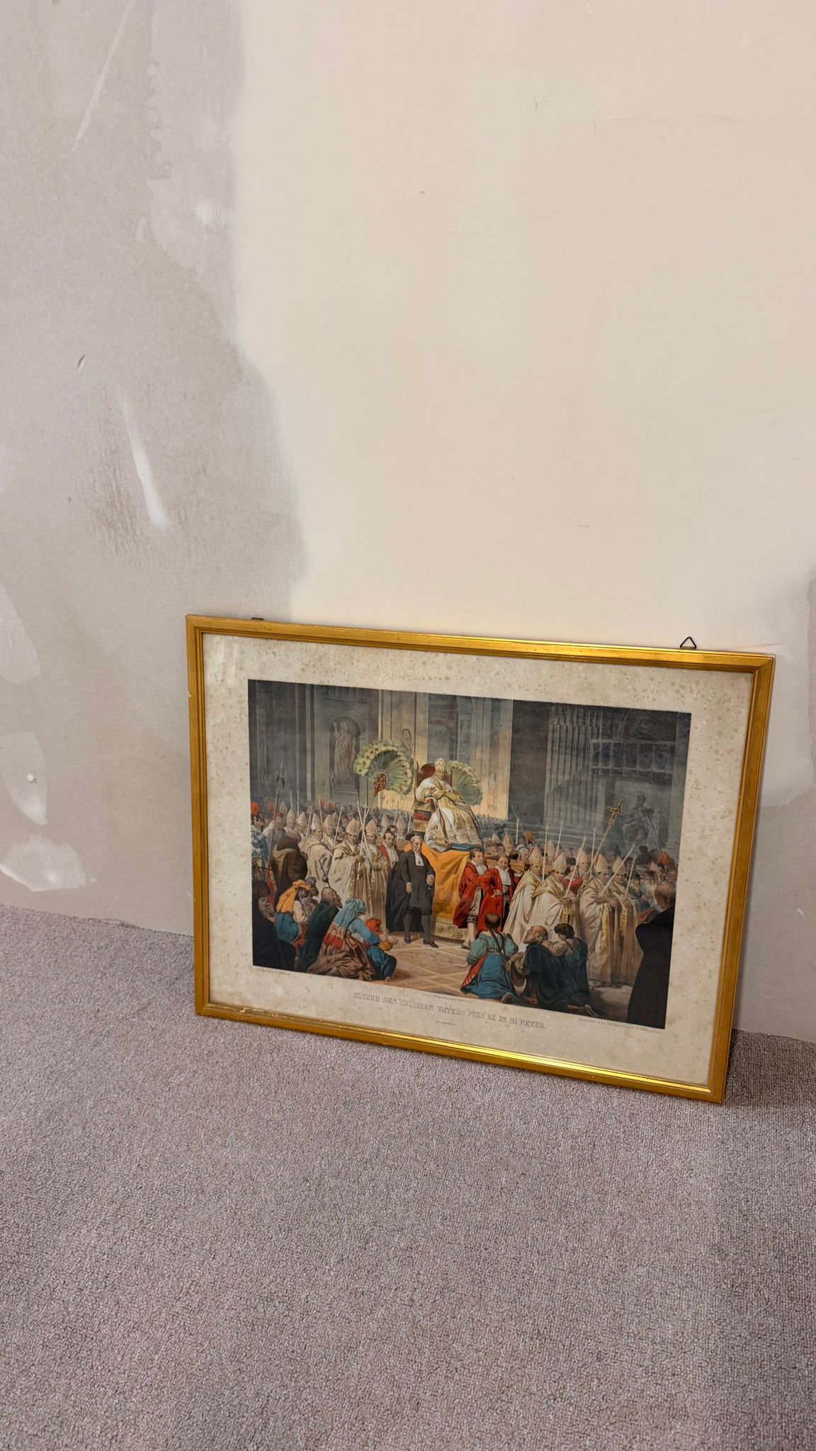 Vintage Farbdruck Papst Pius IX. im Goldrahmen Vintage