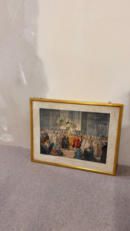 Vintage Farbdruck Papst Pius IX. im Goldrahmen Vintage