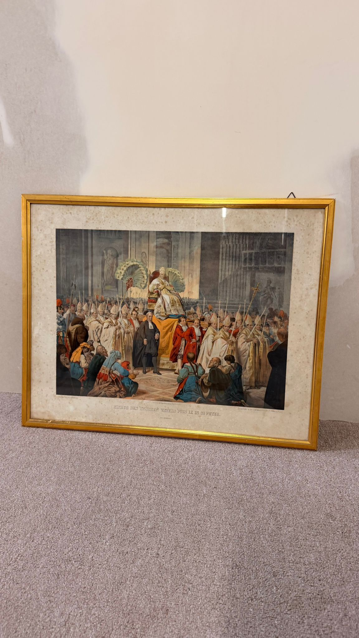 Vintage Farbdruck Papst Pius IX. im Goldrahmen Vintage