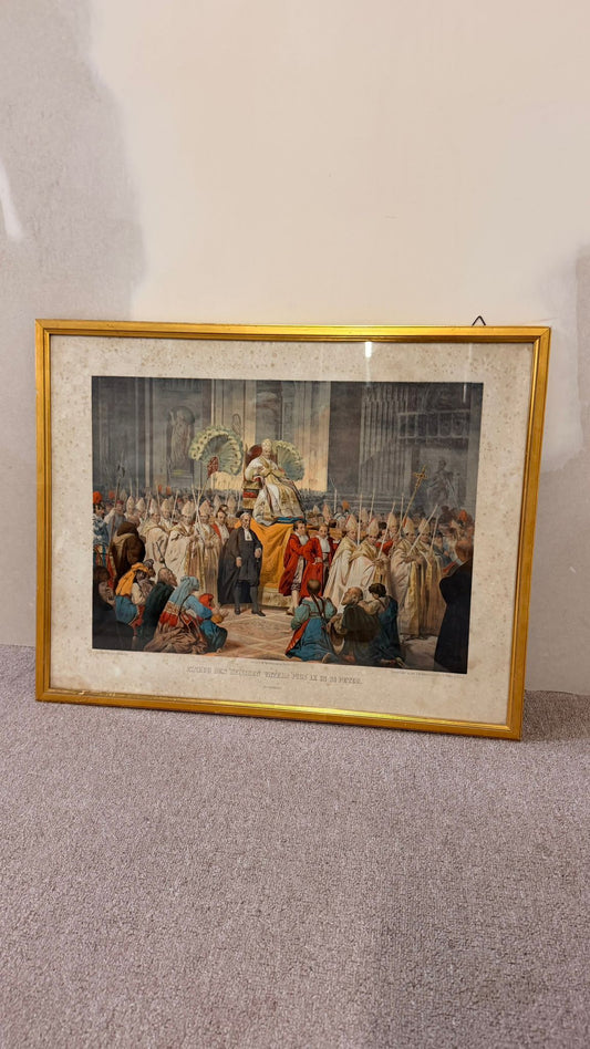 Vintage Farbdruck Papst Pius IX. im Goldrahmen Vintage