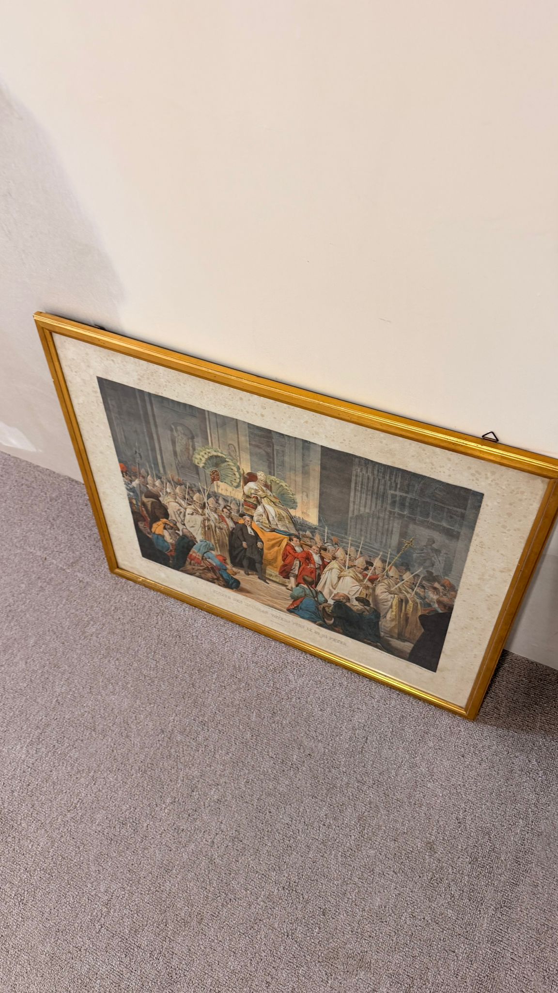 Vintage Farbdruck Papst Pius IX. im Goldrahmen Vintage