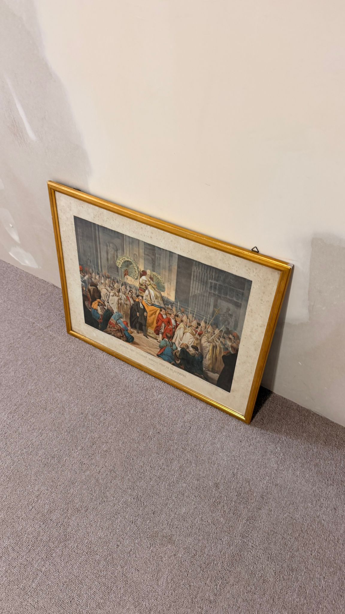 Vintage Farbdruck Papst Pius IX. im Goldrahmen Vintage