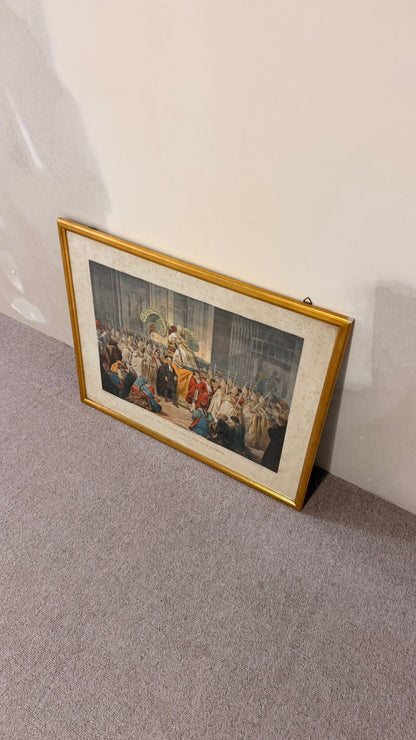 Vintage Farbdruck Papst Pius IX. im Goldrahmen Vintage