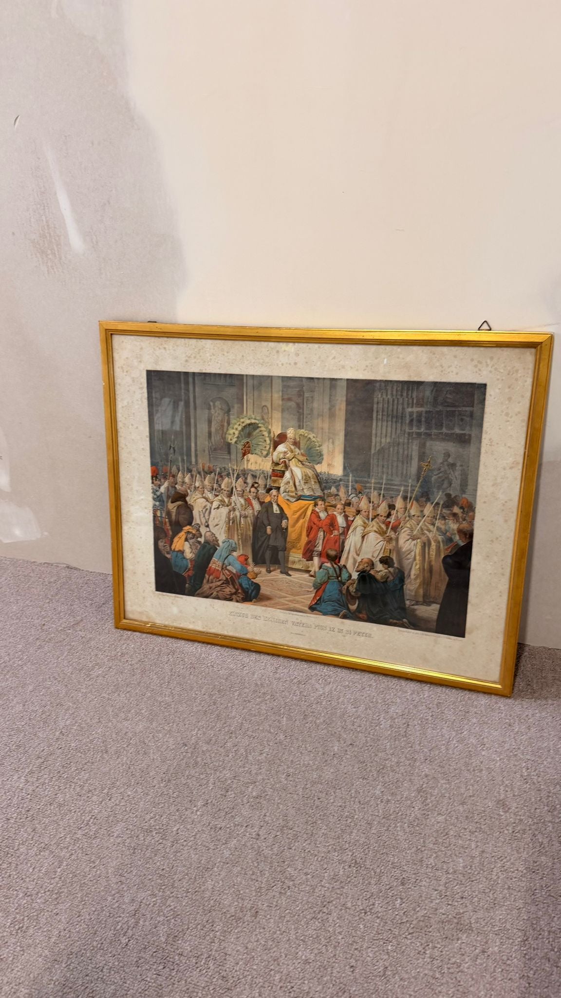 Vintage Farbdruck Papst Pius IX. im Goldrahmen Vintage