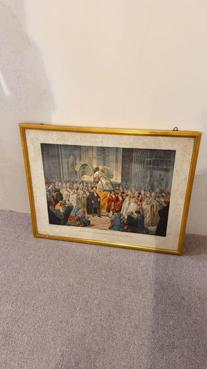 Vintage Farbdruck Papst Pius IX. im Goldrahmen Vintage