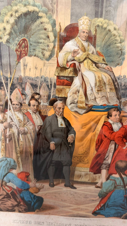 Vintage Farbdruck Papst Pius IX. im Goldrahmen Vintage