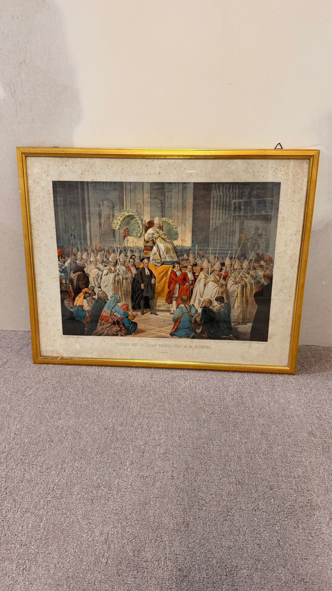 Vintage Farbdruck Papst Pius IX. im Goldrahmen Vintage