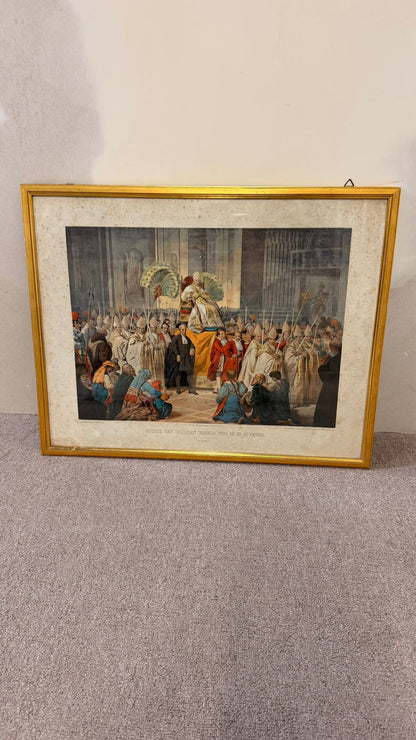 Vintage Farbdruck Papst Pius IX. im Goldrahmen Vintage