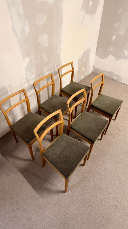 6er Set Mid Century dänische Esszimmerstühle Teakholz