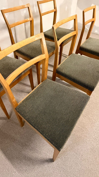 6er Set Mid Century dänische Esszimmerstühle Teakholz