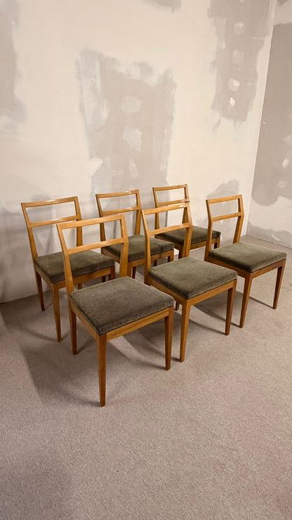 6er Set Mid Century dänische Esszimmerstühle Teakholz