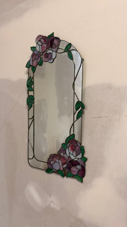 Vintage Spiegel im Tiffany-Stil Buntglasrahmen Rosenmotiv
