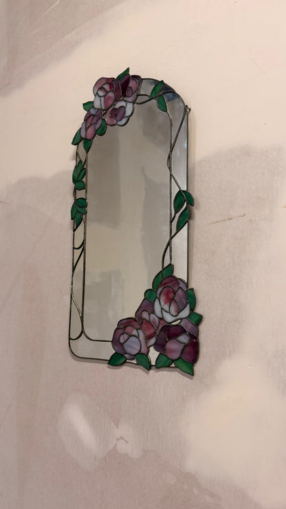 Vintage Spiegel im Tiffany-Stil Buntglasrahmen Rosenmotiv