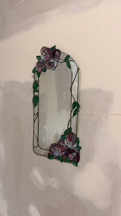 Vintage Spiegel im Tiffany-Stil Buntglasrahmen Rosenmotiv
