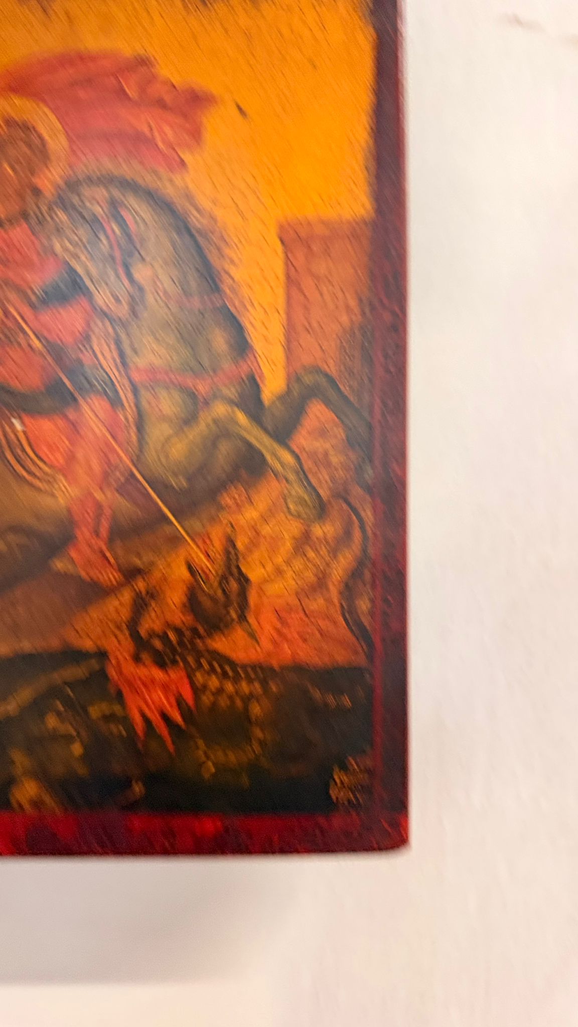 Holzbild Ikone Heiliger Georg auf Pferd Drachenkampf Kunst
