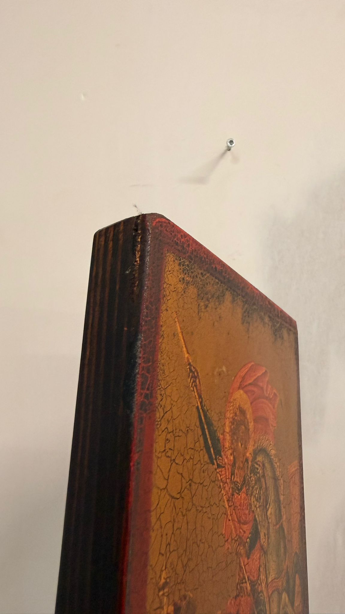 Holzbild Ikone Heiliger Georg auf Pferd Drachenkampf Kunst