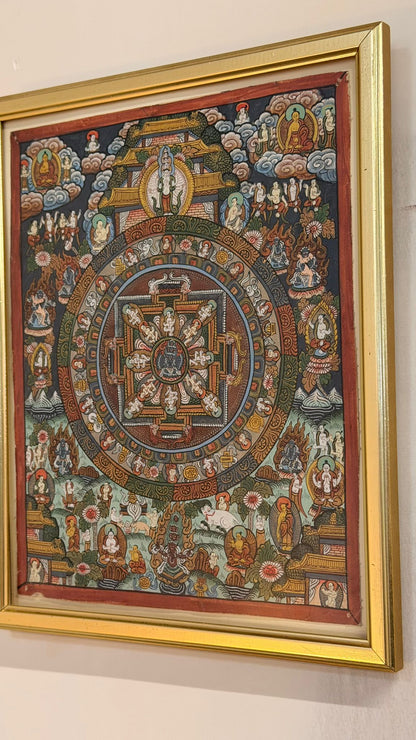 Thangka Mandala Tibet Buddhistische Kunst gerahmt handgemalt