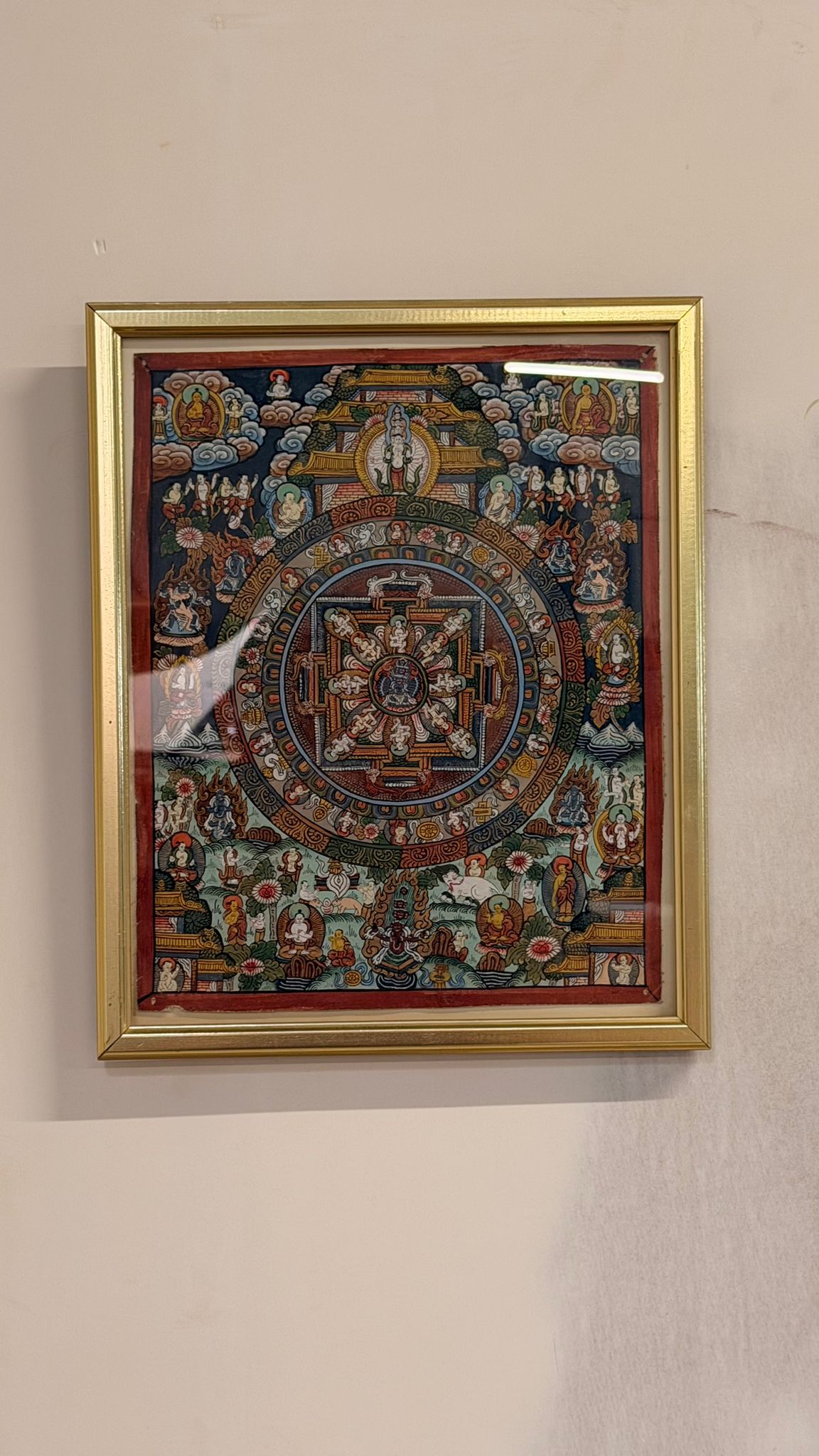 Thangka Mandala Tibet Buddhistische Kunst gerahmt handgemalt