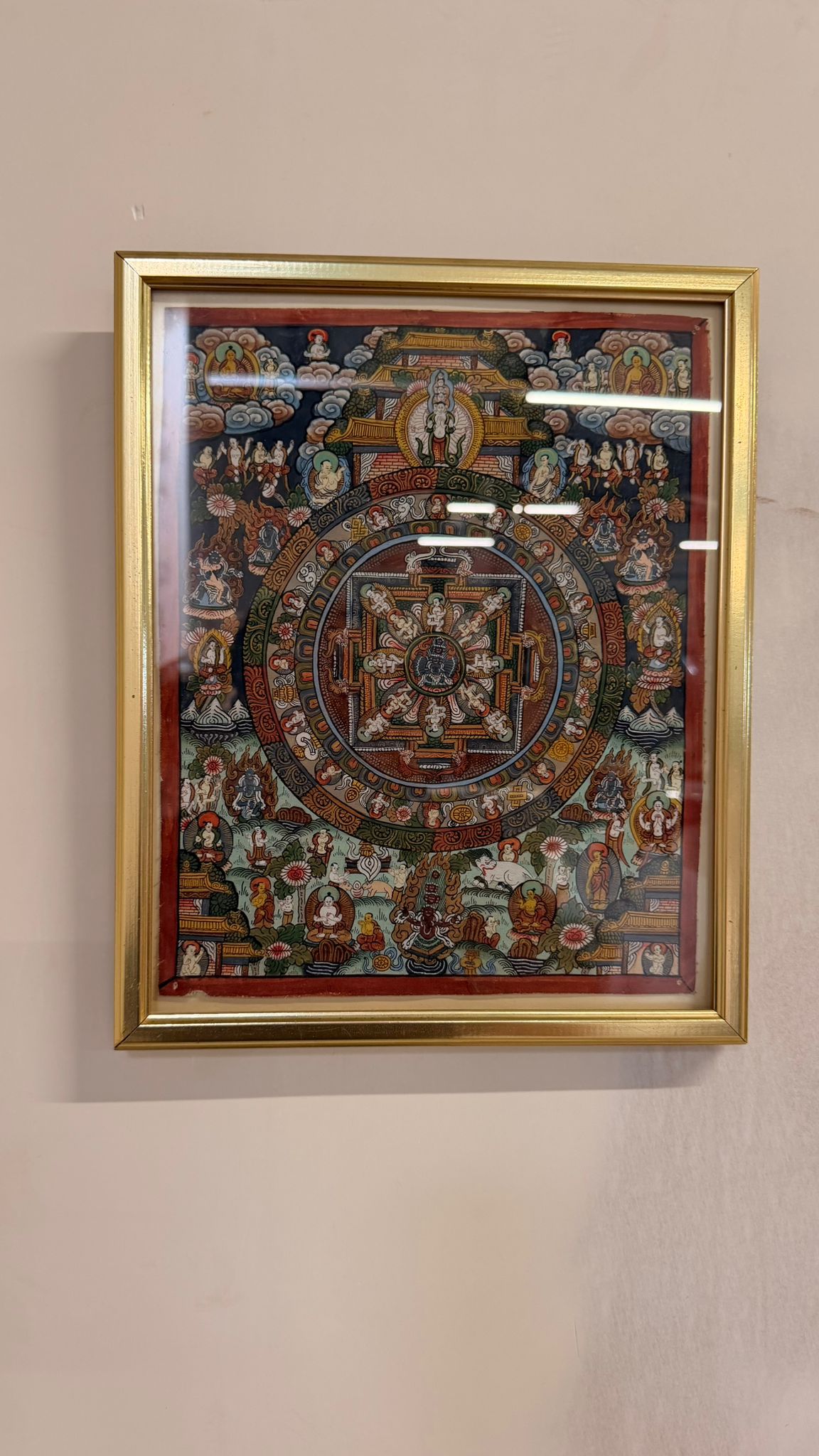 Thangka Mandala Tibet Buddhistische Kunst gerahmt handgemalt