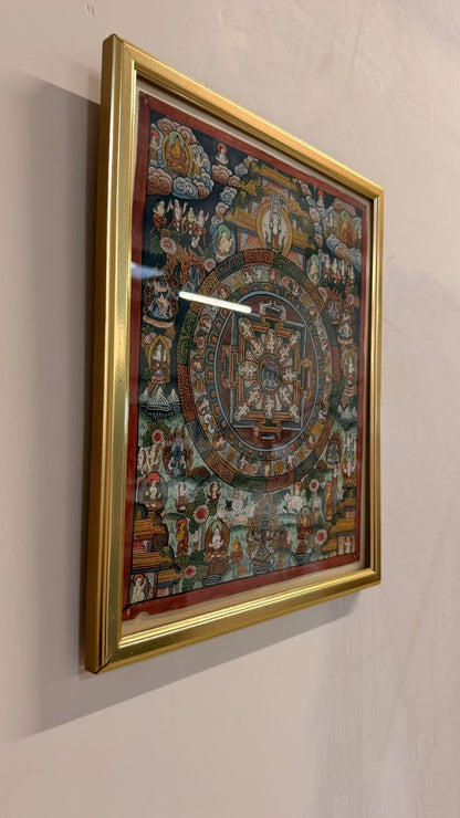 Thangka Mandala Tibet Buddhistische Kunst gerahmt handgemalt