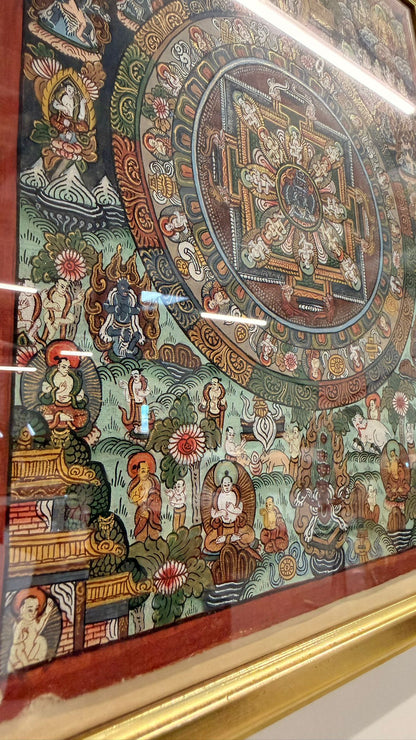 Thangka Mandala Tibet Buddhistische Kunst gerahmt handgemalt