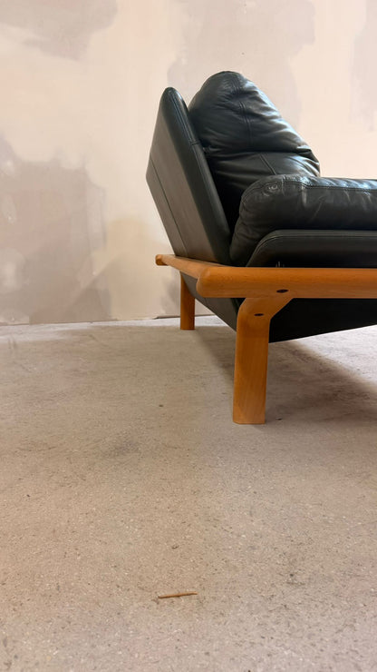 Dänisches 2-Sitzer Sofa aus Teak und dunkelgrünem Leder 70`s