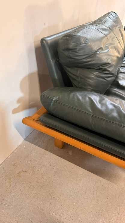 Dänisches 2-Sitzer Sofa aus Teak und dunkelgrünem Leder 70`s