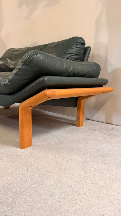 Dänisches 2-Sitzer Sofa aus Teak und dunkelgrünem Leder 70`s