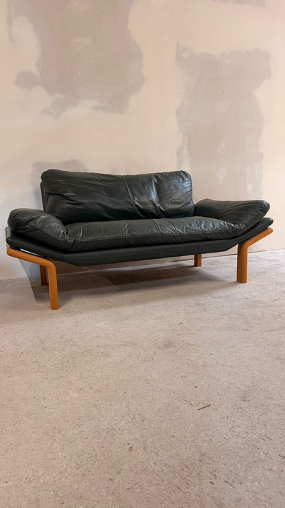 Dänisches 2-Sitzer Sofa aus Teak und dunkelgrünem Leder 70`s