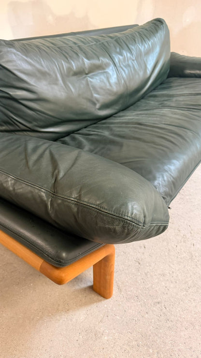 Dänisches 3-Sitzer Sofa aus Teak und dunkelgrünem Leder 70`s