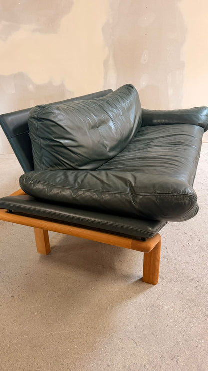 Dänisches 3-Sitzer Sofa aus Teak und dunkelgrünem Leder 70`s