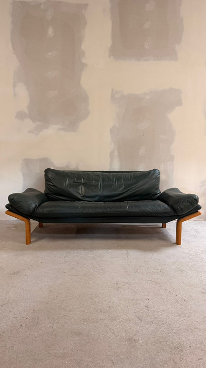 Dänisches 3-Sitzer Sofa aus Teak und dunkelgrünem Leder 70`s