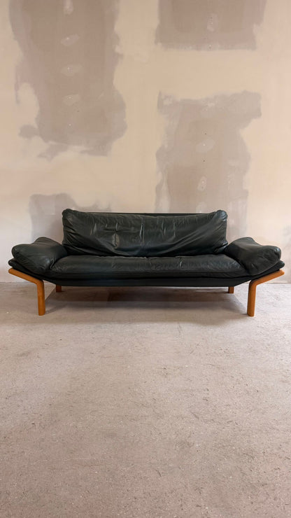 Dänisches 3-Sitzer Sofa aus Teak und dunkelgrünem Leder 70`s